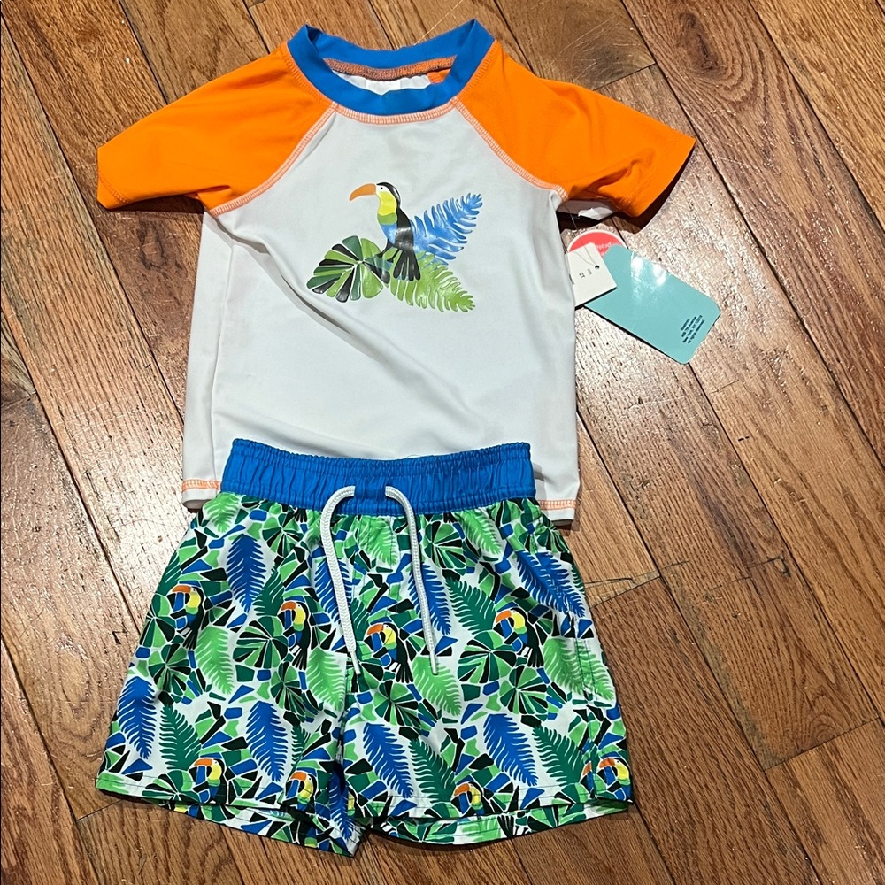 Kids Tropical print rash guard and trunks set
